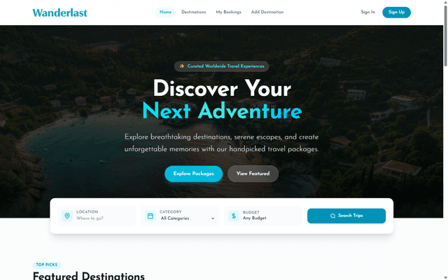 Wanderlust  — Full-Stack Travel Exploration & Adventure Booking Platform